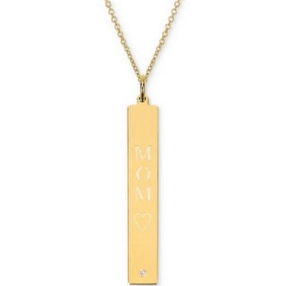 Sarah Chloe Diamond Accent Mom Bar Pendant Necklace in 14k Gold Over Silver